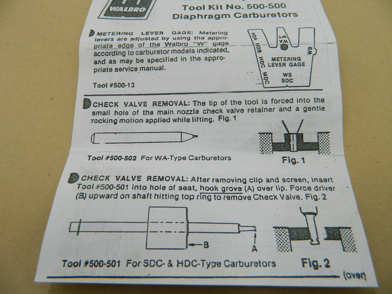 Walbro 500500 Carburettor Repair Rebuild tool kit,welch plug & valve